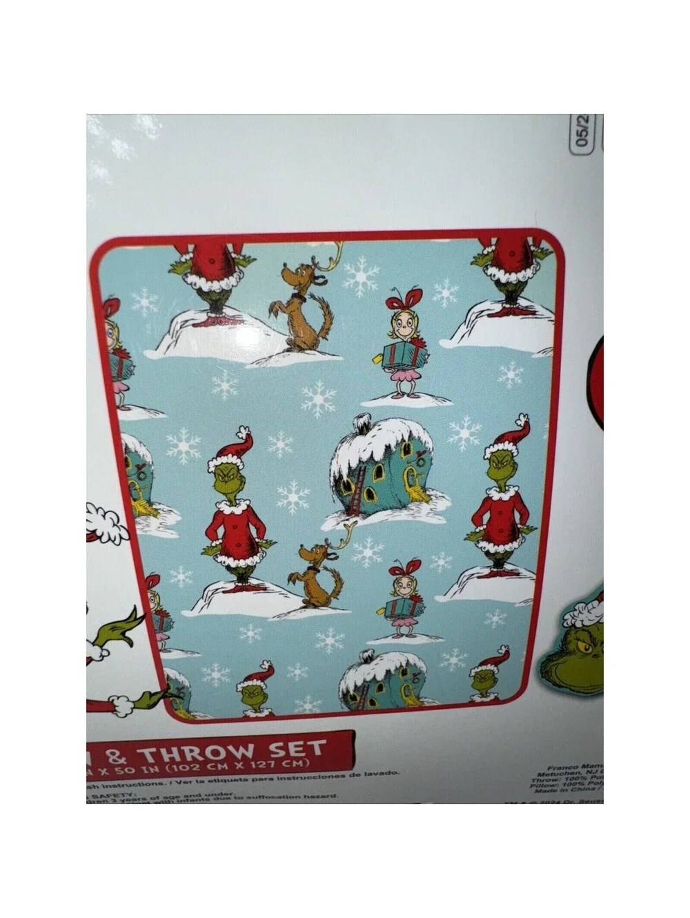 RARE NEW Dr. Seuss The Grinch Max Pillow Fleece Throw Blanket SET 40x50